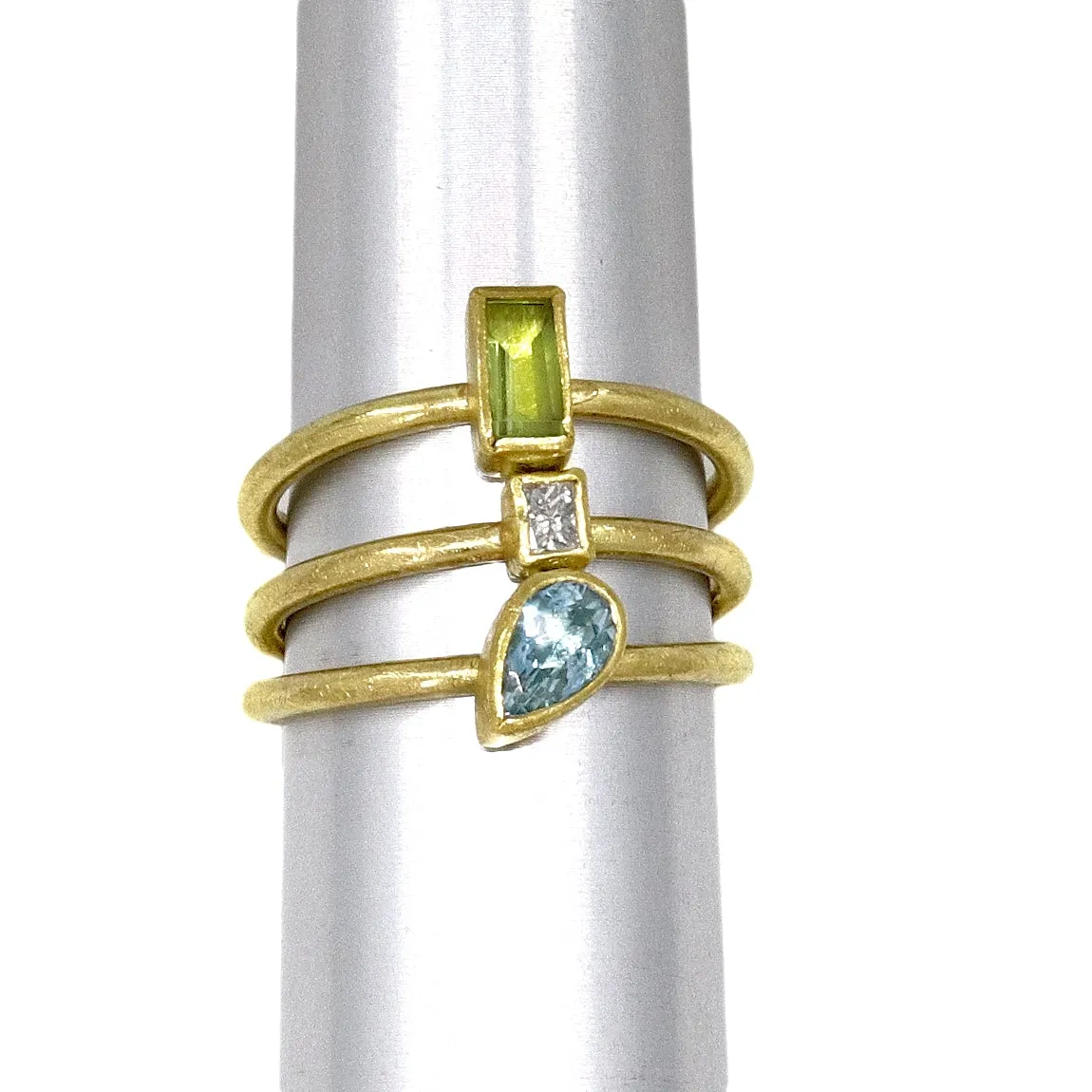 Petra Class Alexandrite White Diamond Aquamarine Peridot Gold Stacking Rings