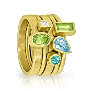 Petra Class Alexandrite White Diamond Aquamarine Peridot Gold Stacking Rings