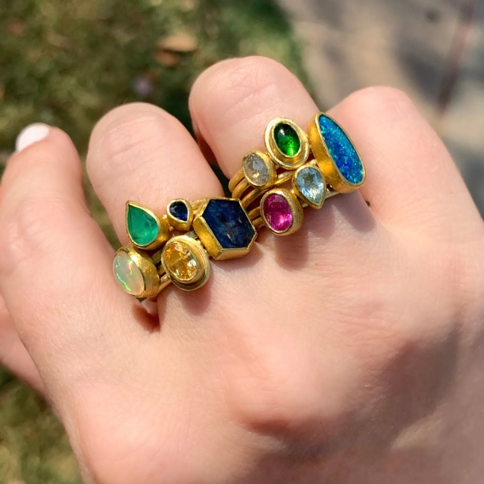 Petra Class Ethiopian Opal Cabochon Gold Stack Ring