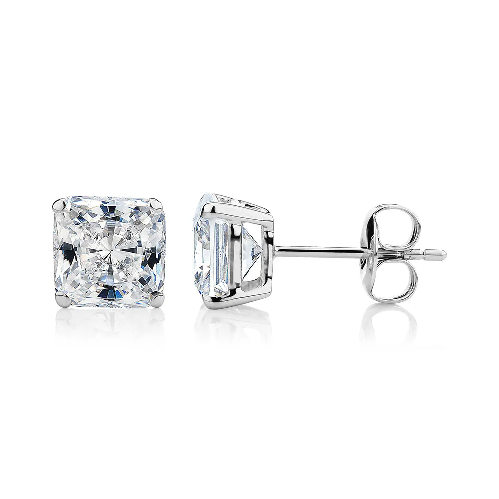 Princess Cut stud earrings with 3 carats* of diamond simulants in 10 carat white gold
