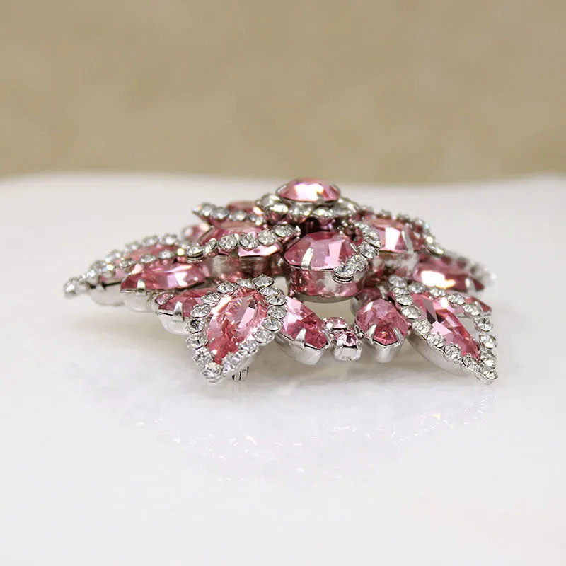 Radiant Pink & White Rhinestone Brooch by Weiss