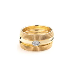 Radiating Bookend and Strong Hearts Ring Stack : in Yellow Gold with Pave Diamonds