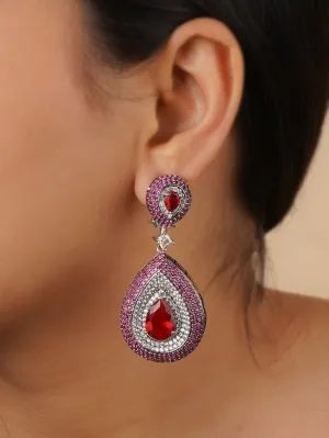 Red Color Silver Plated Faux Diamond Earrings - CZEAR505R