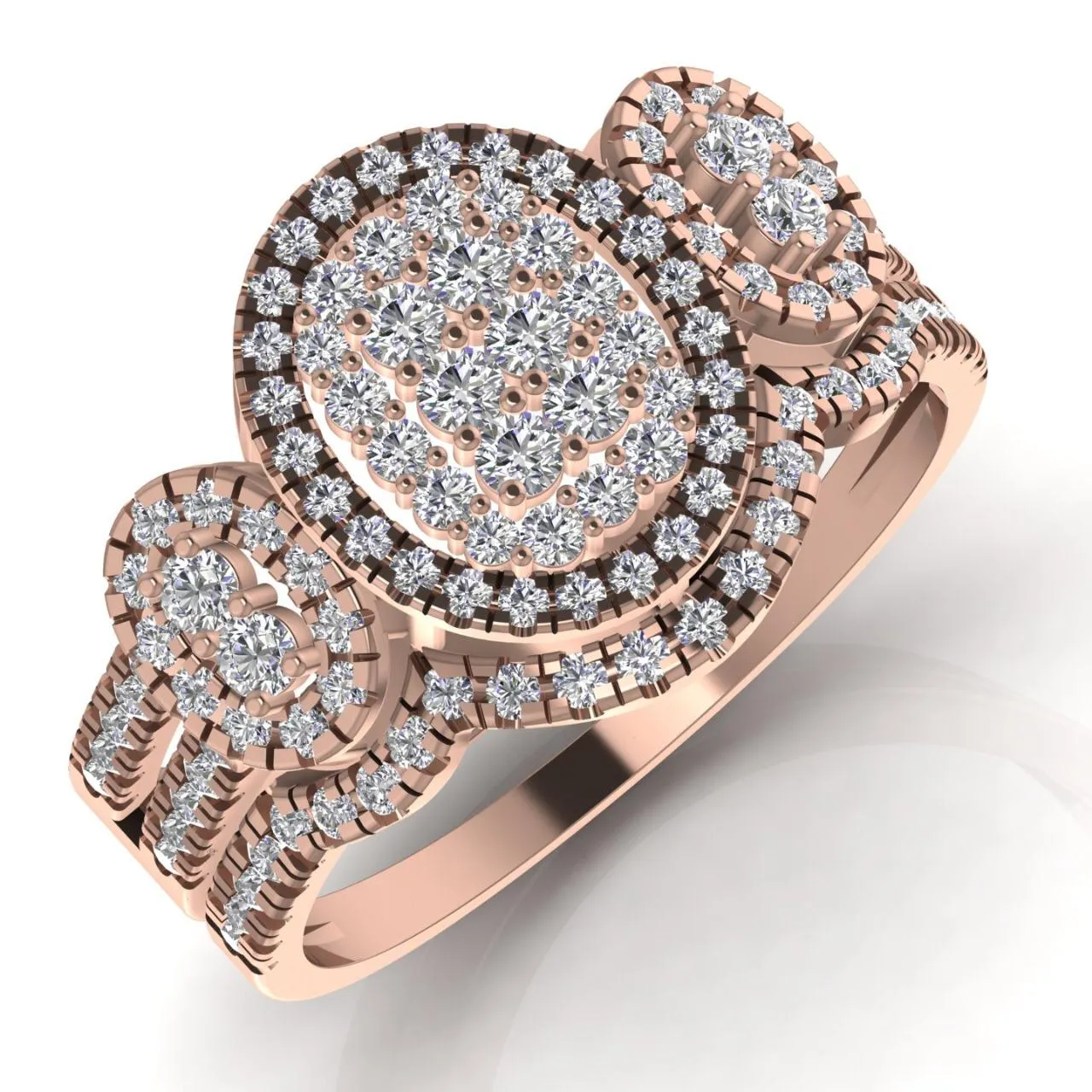 Regina Oval Cut Natural Diamond  Cluster Bride Set in 18K Gold