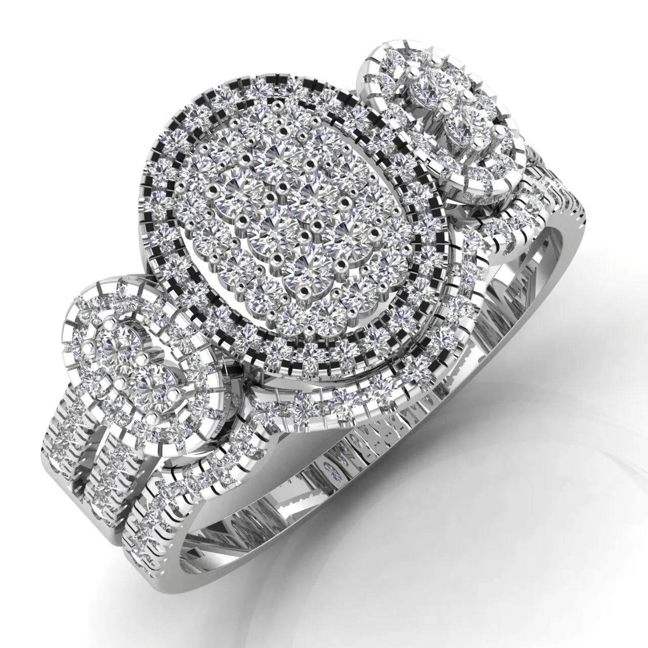 Regina Oval Cut Natural Diamond  Cluster Bride Set in 18K Gold