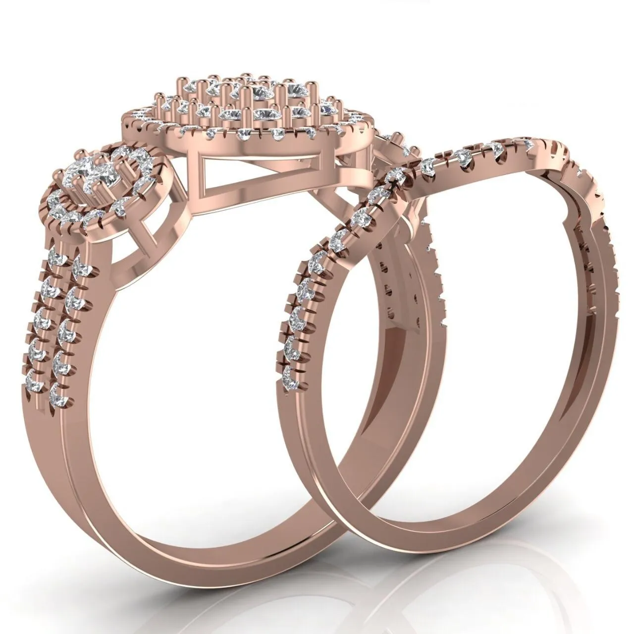 Regina Oval Cut Natural Diamond  Cluster Bride Set in 18K Gold