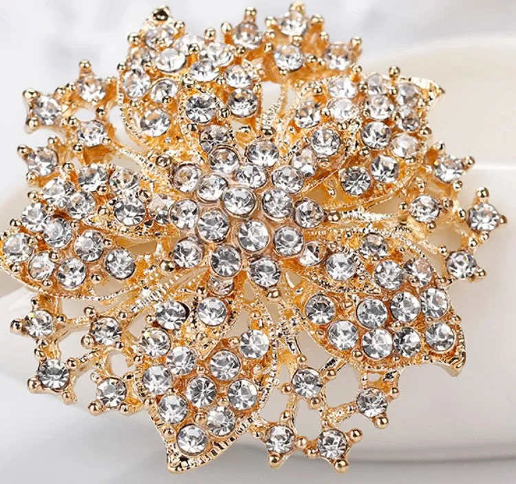 Rhinestone Flower Brooch Turquoise Red Gold or Silver BR-772