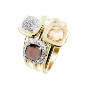 Ring in 925 silver gilded with 18k yellow gold assembled with smoky quartz, lemon quartz and zirconium oxide