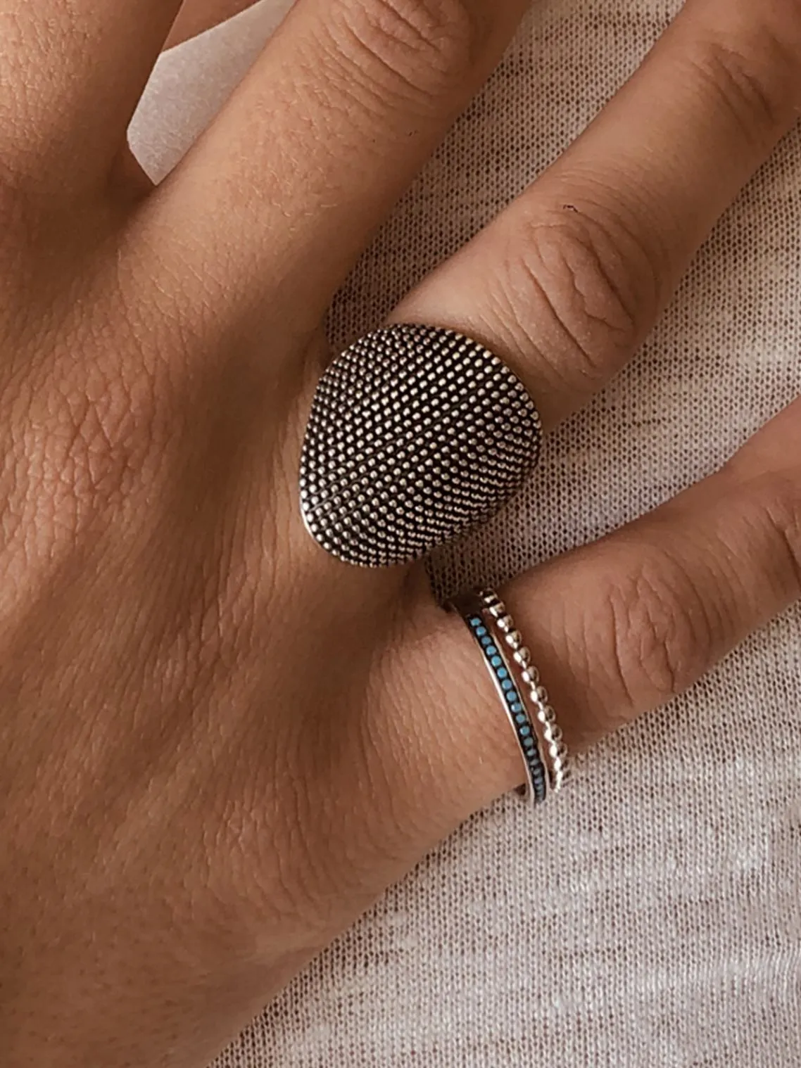 Ring in 925 Silver plated Silver and Rhodium assembled with Turquoise