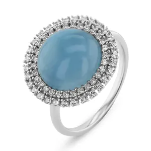 Ring in 925 Silver plated with Rhodium and assembled with Aquamarine and Zirconium Oxide