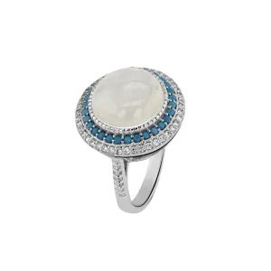 Ring in 925 Silver plated with Rhodium and assembled with Moonstone, Nano Turquoise and Zirconium Oxide