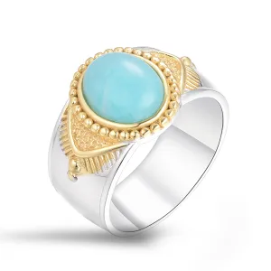 Ring in 925 Silver plated with Silver and 18k Yellow Gold assembled with Amazonite