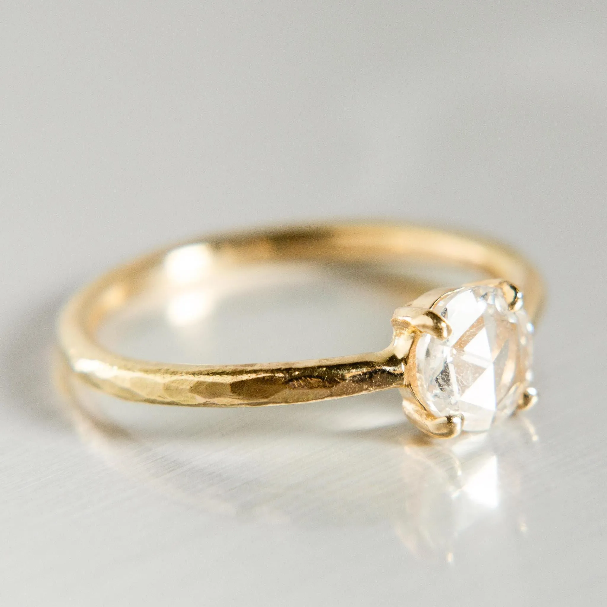 Rose-Cut White Diamond Ring in 14k Yellow Gold
