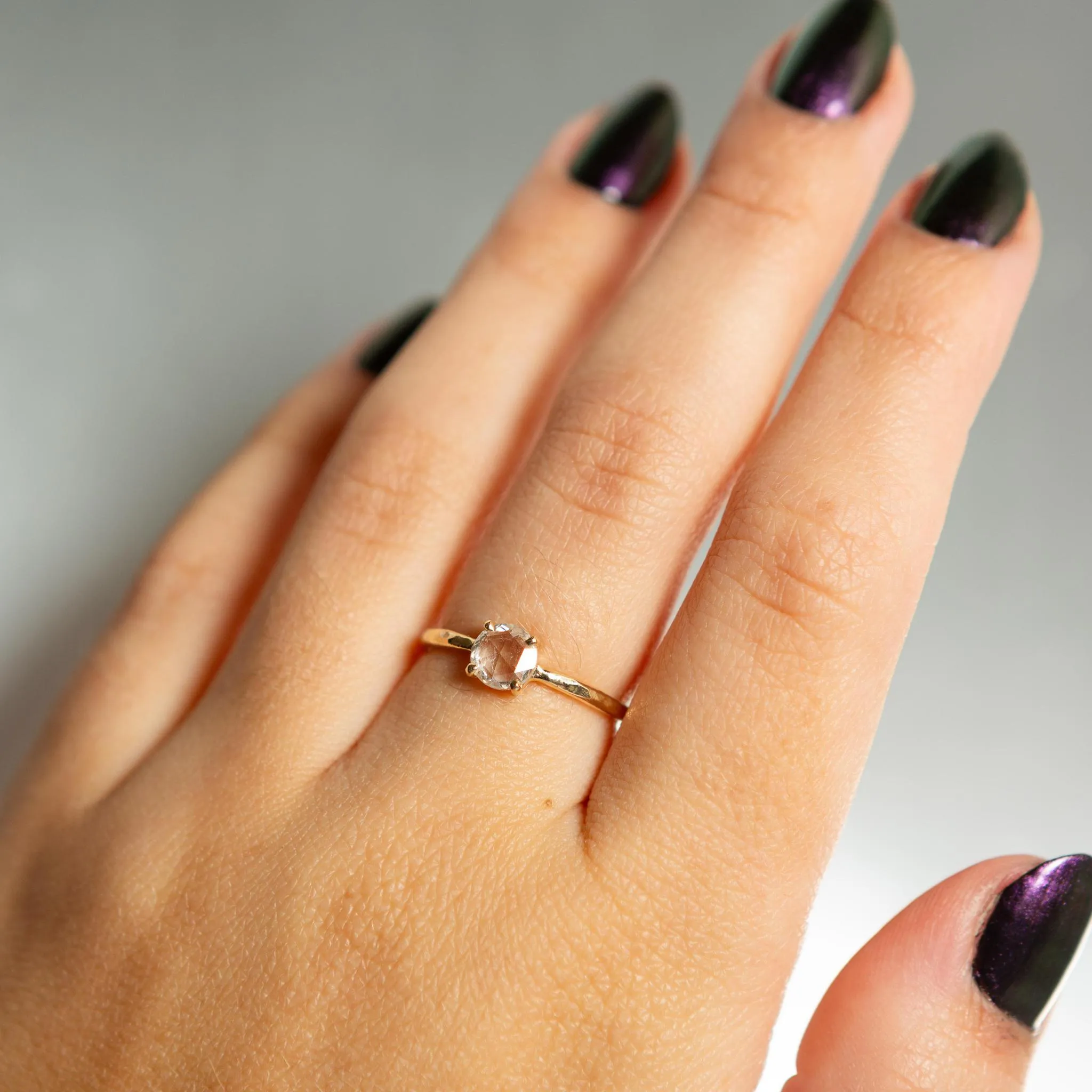 Rose-Cut White Diamond Ring in 14k Yellow Gold