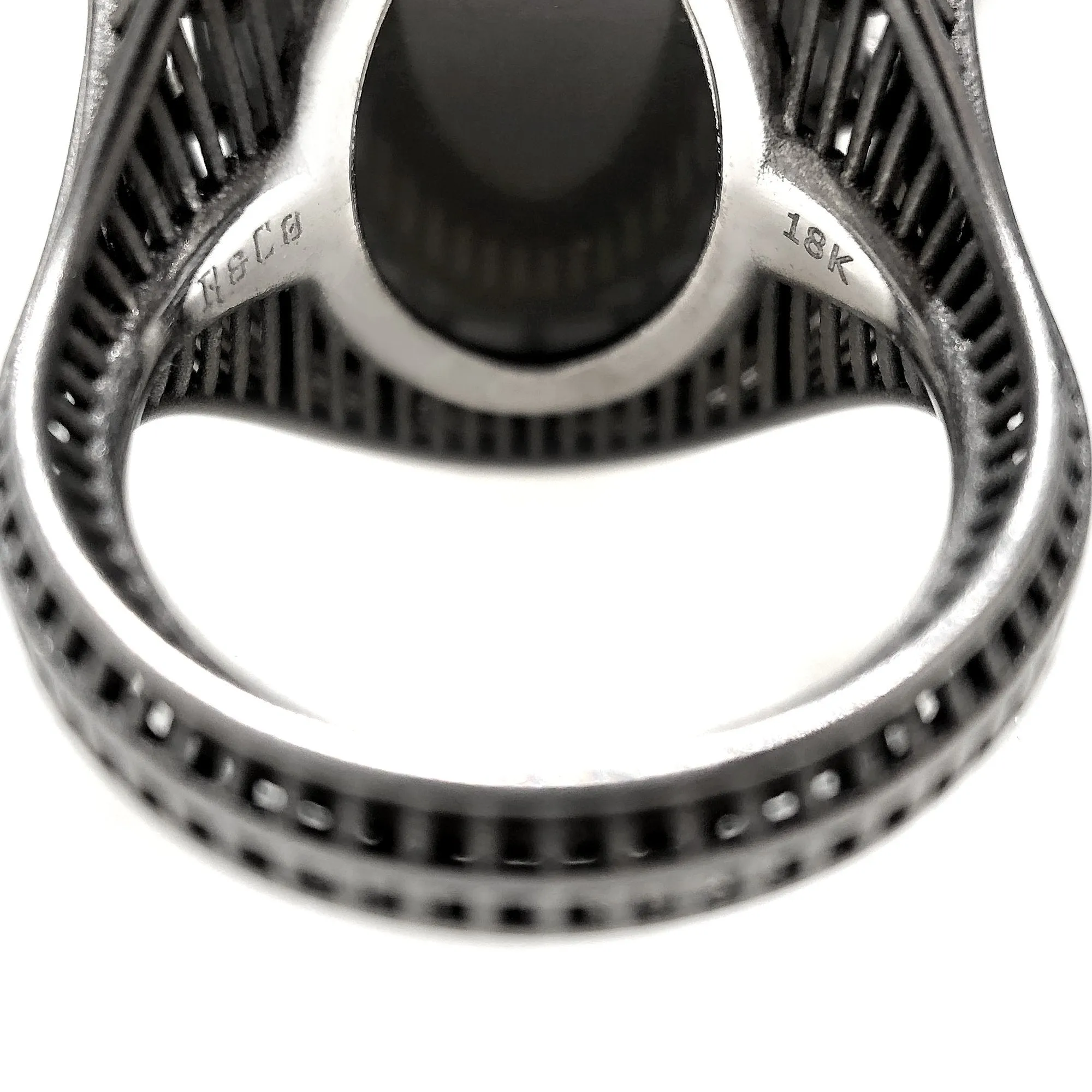Roule and Co. One of a Kind Gray Moonstone Color-Change Garnet Black Gold Ring