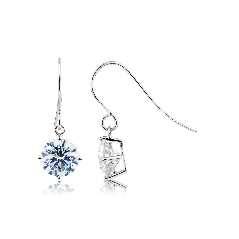 Round Brilliant drop earrings with 2 carats* of diamond simulants in 10 carat white gold