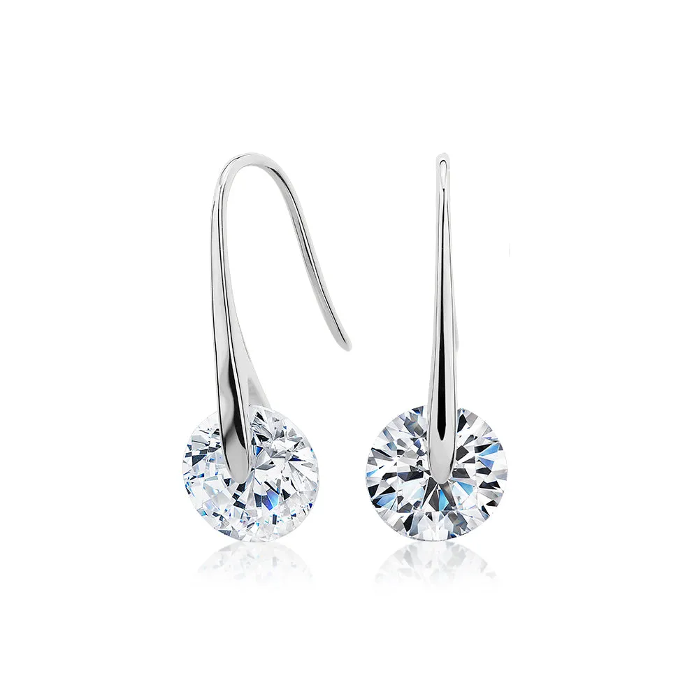 Round Brilliant drop earrings with 3.34 carats* of diamond simulants in 10 carat white gold