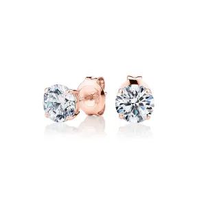 Round Brilliant stud earrings with 1.5 carats* of diamond simulants in 10 carat rose gold