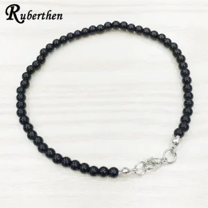 Ruberthen Black Onyx Anklet 4 mm Trendy Stone Bracelet Mini Gem Stone Energy Jewelry