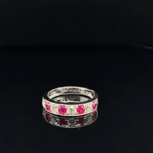 Ruby & Diamond Classic Channel Wedding Band in 18k White Gold - (#40-HRRUB001668)