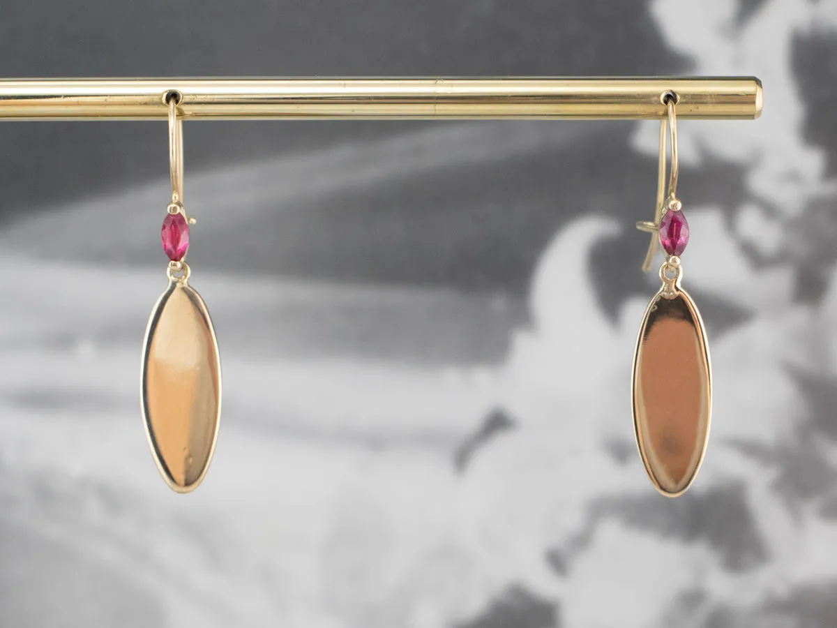 Ruby Gold Disk Drop Earrings