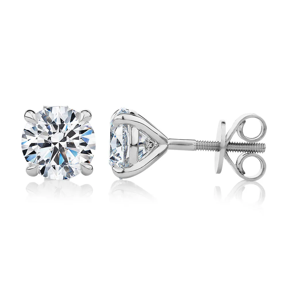 Signature Simulant Diamond 3.00 carat* TW round brilliant stud earrings in 14 carat white gold
