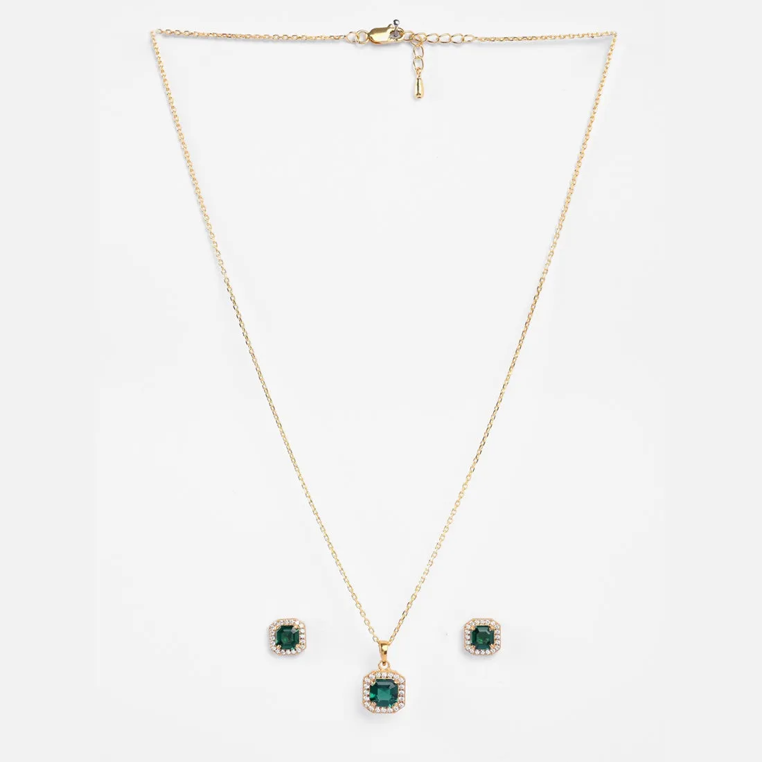 Silver Amati Green Solitaire Jewellery Set
