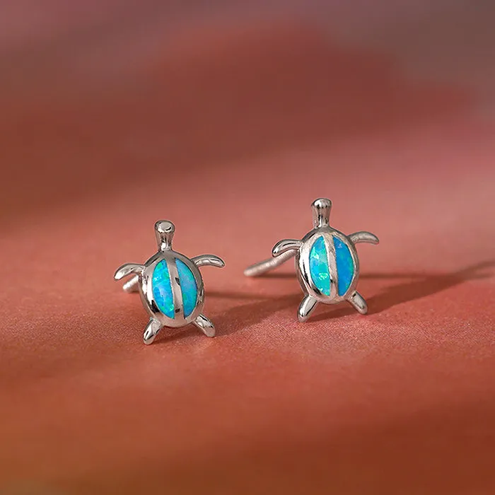 Silver Blue Turtle Studs