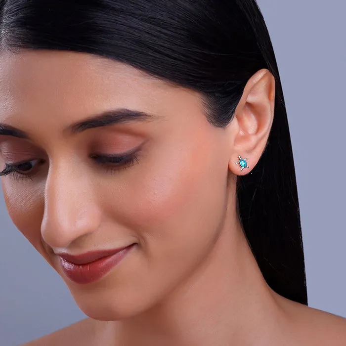Silver Blue Turtle Studs