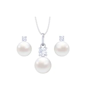 Silver Classic Pearl Jewellery Set
