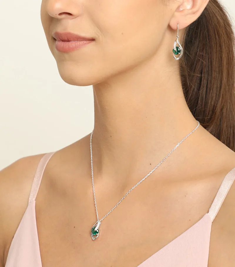 Silver Dark Green Eye Jewellery Set
