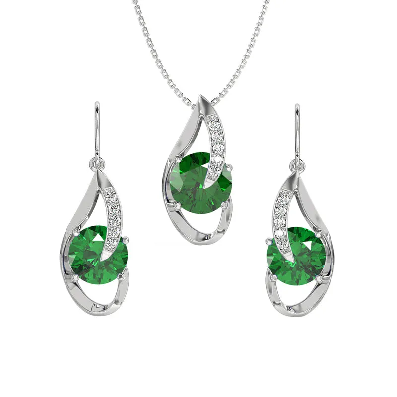 Silver Dark Green Eye Jewellery Set