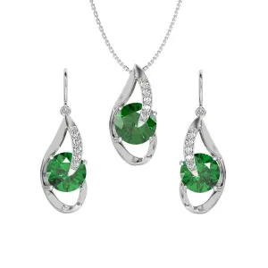 Silver Dark Green Eye Jewellery Set
