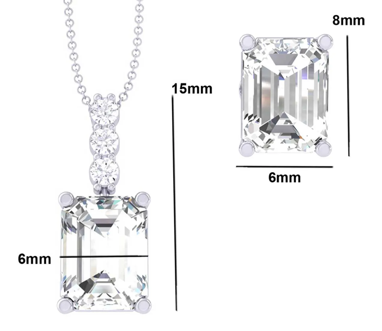 Silver Emerald Cut Solitaire Jewellery Set