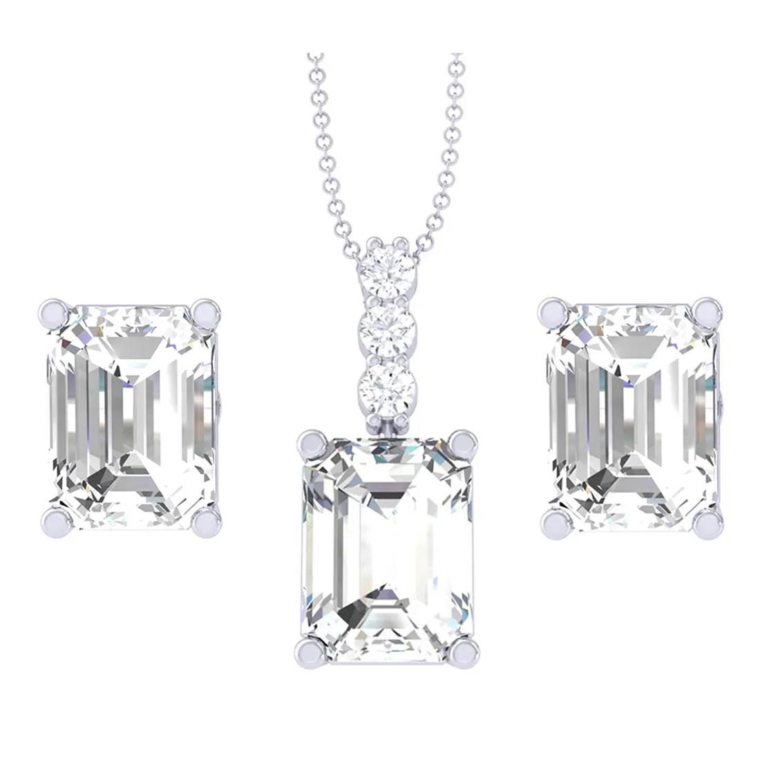 Silver Emerald Cut Solitaire Jewellery Set