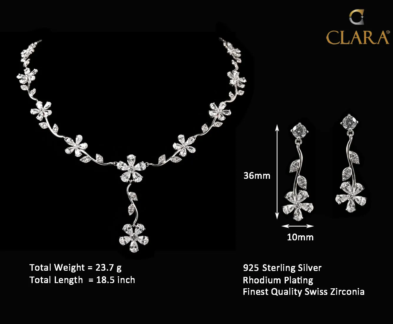 Silver Flower Necklace Jewellery Set