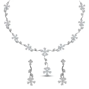Silver Flower Necklace Jewellery Set