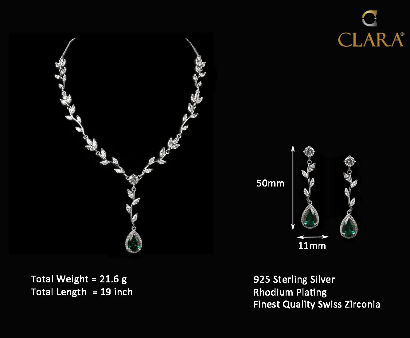 Silver Leafy Green Necklace Jewellery Set