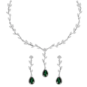 Silver Leafy Green Necklace Jewellery Set