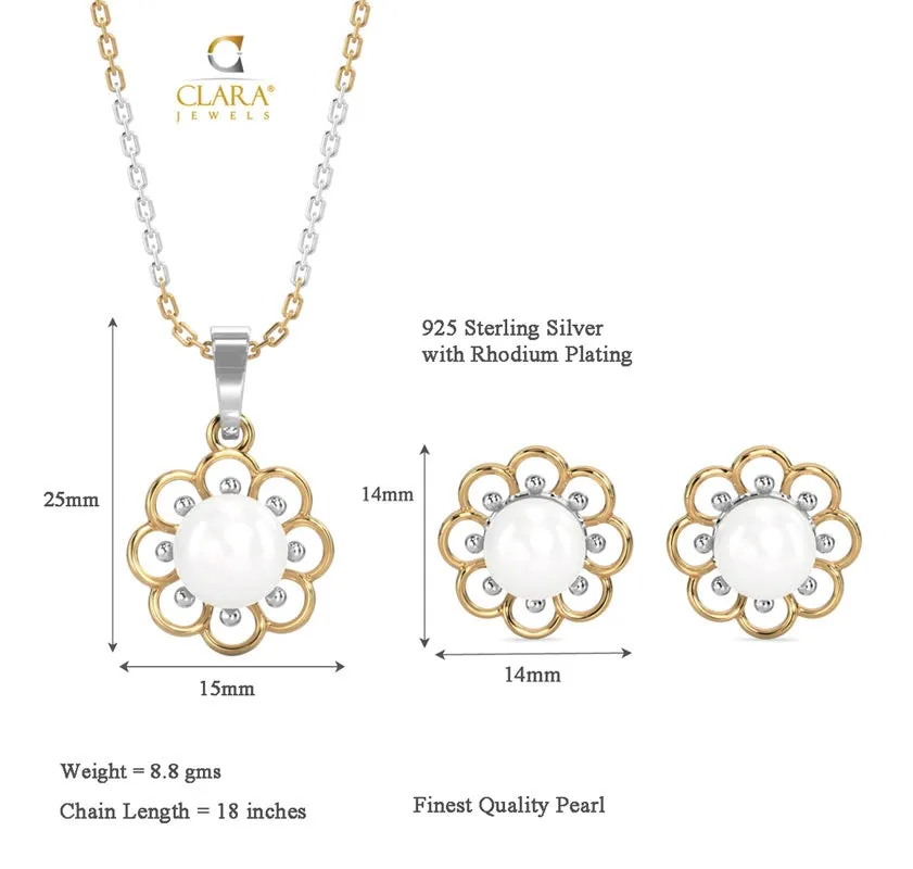 Silver Pearl Lotus Jewellery Set