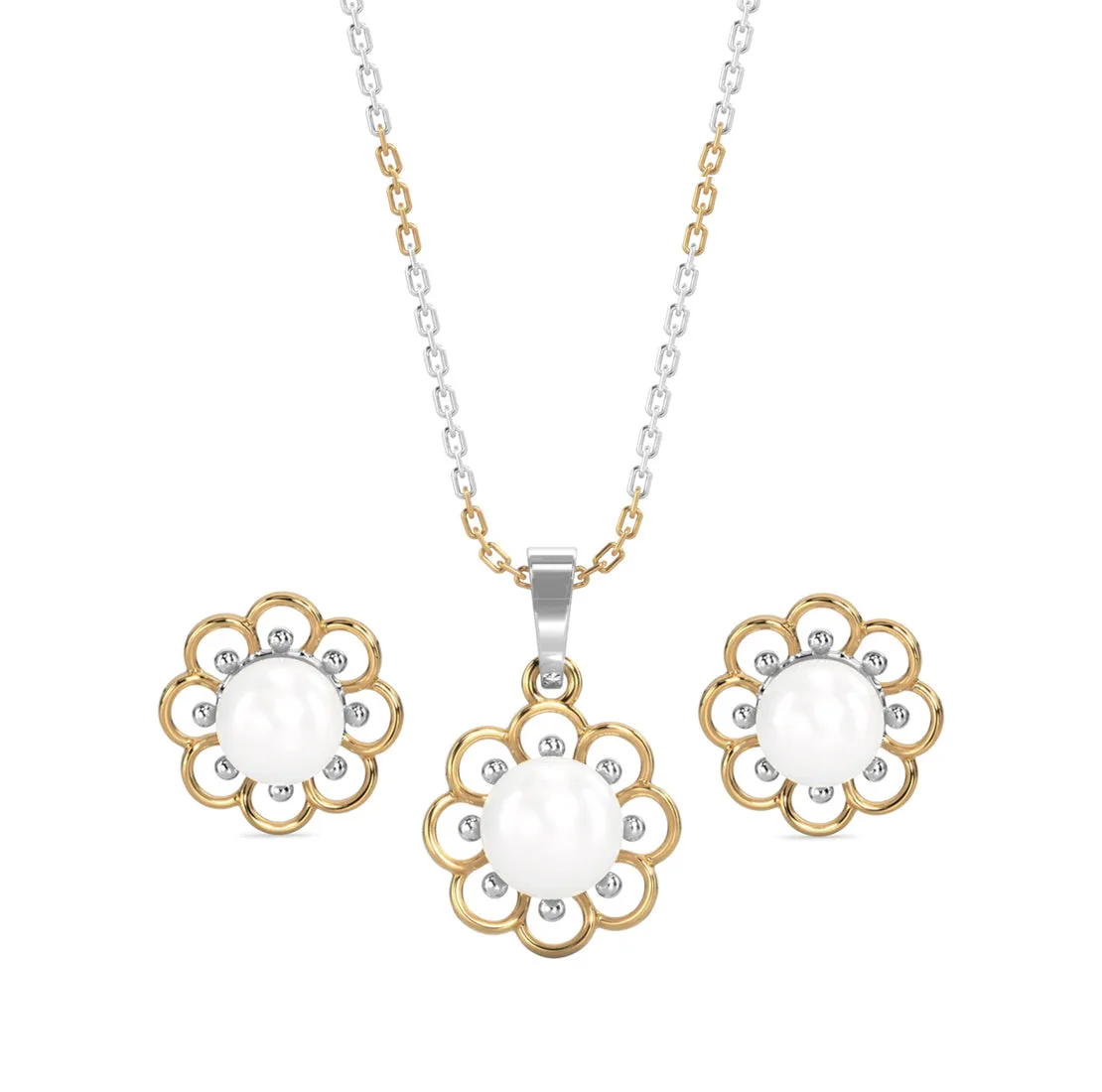 Silver Pearl Lotus Jewellery Set