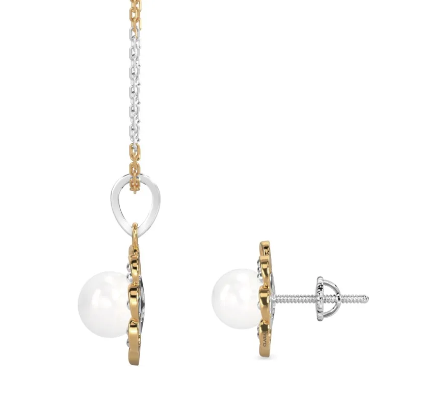 Silver Pearl Lotus Jewellery Set