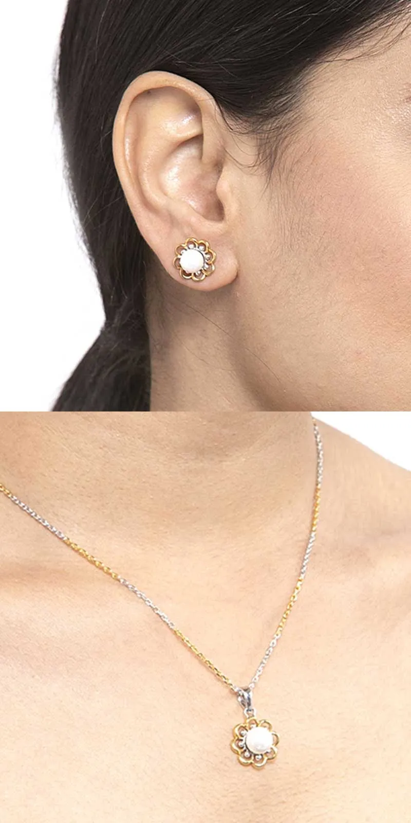 Silver Pearl Lotus Jewellery Set