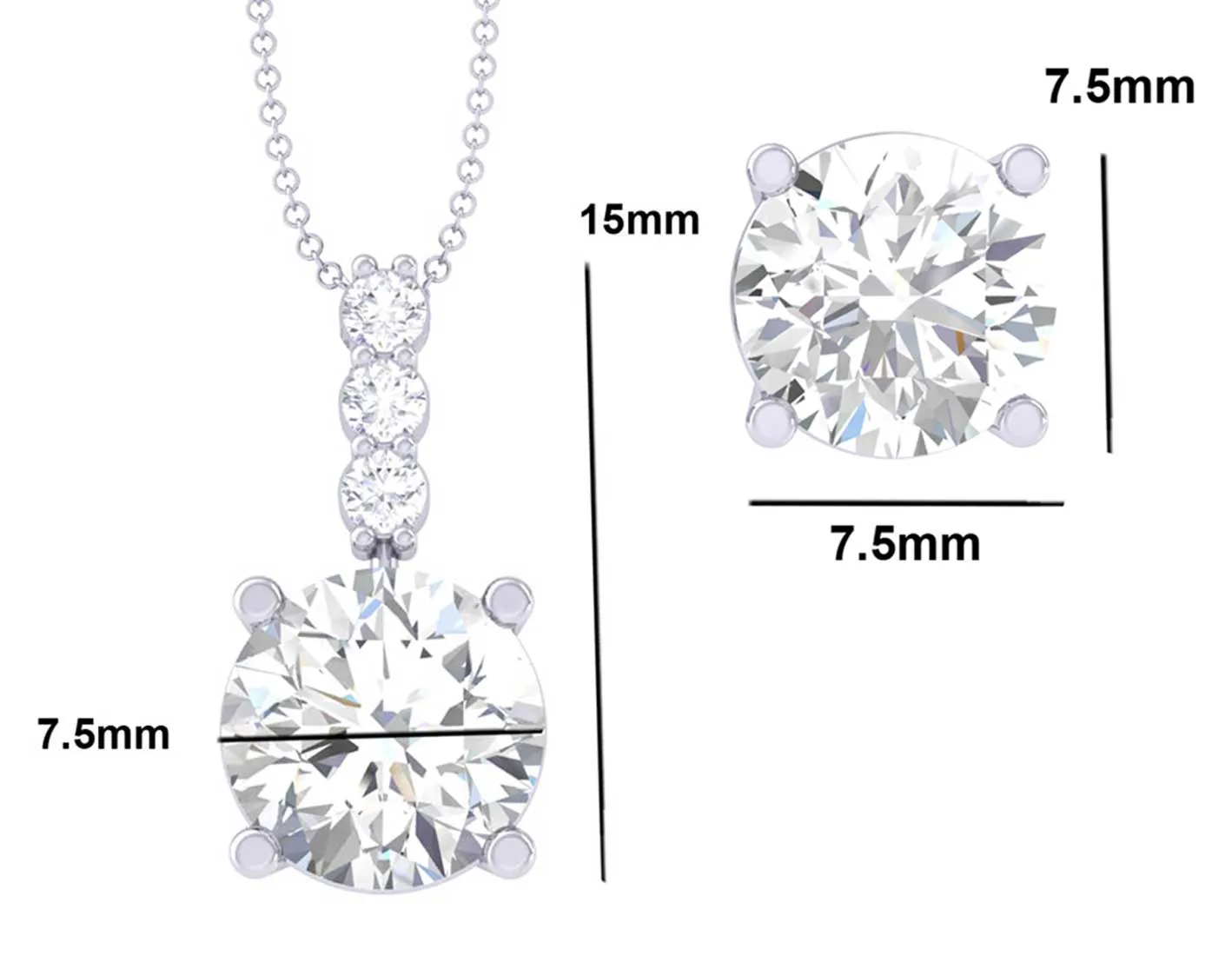Silver Round Brilliant Solitaire Jewellery Set