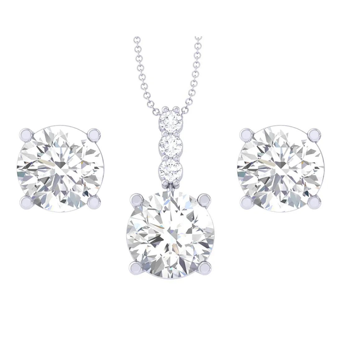 Silver Round Brilliant Solitaire Jewellery Set