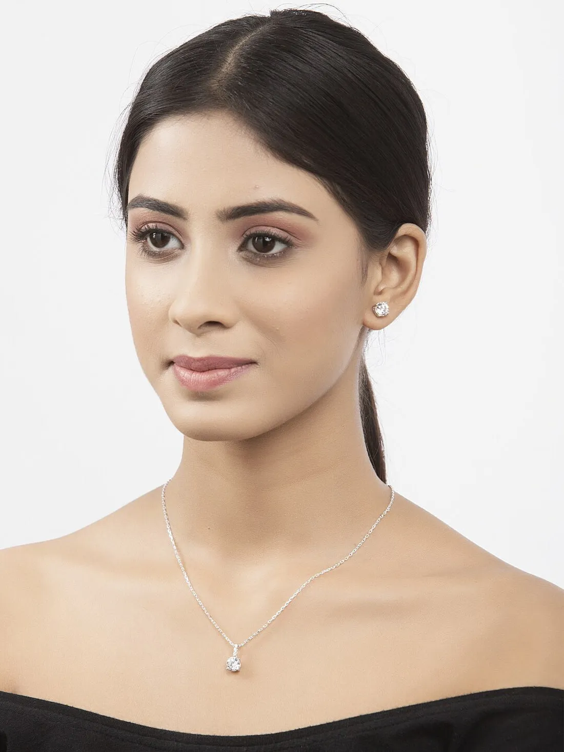 Silver Round Brilliant Solitaire Jewellery Set