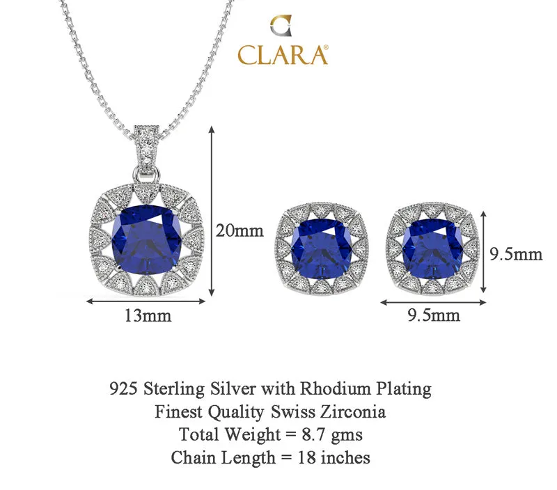 Silver Royal Blue Cushion Jewellery Set