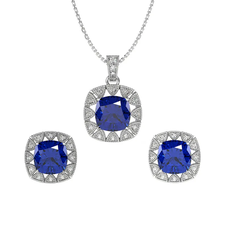 Silver Royal Blue Cushion Jewellery Set