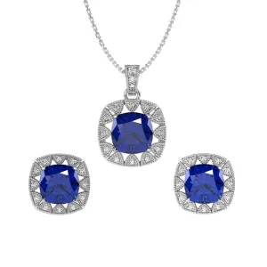 Silver Royal Blue Cushion Jewellery Set
