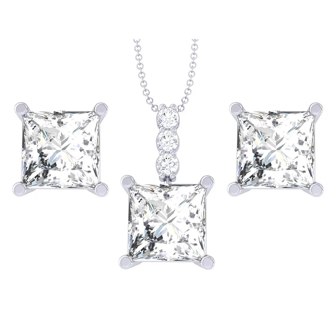 Silver Square Princess Solitaire Jewellery Set